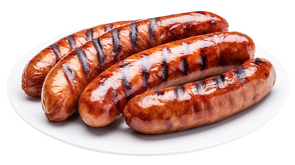 Grilled pork bangers, isolated on transparent and white background.PNG image.
