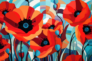 Abstract poppy art represents spring.
