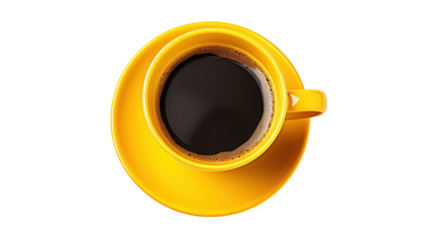 Close up yellow cup of black coffee isolated on white background