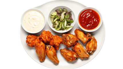 Air fryer chicken wings glazed with hot chilli isolated on transparent and white background.PNG image.