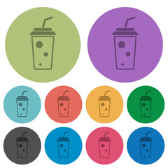 soft drink with straw outline color darker flat icons