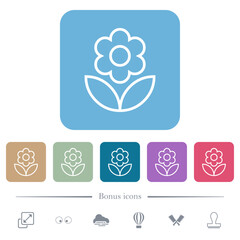 Single flower outline flat icons on color rounded square backgrounds