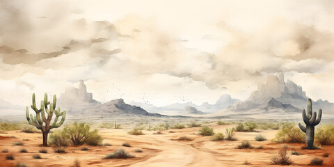 Blue sky with mountains landscape and desert view near highway road, Vivid Digital Painting East Africa's Beautiful Desert Landscape. 