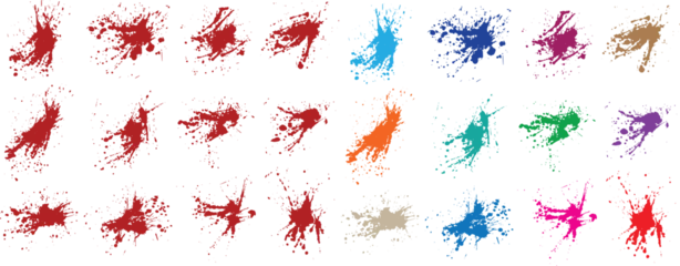 Deurstickers Paint brush stroke splatter drops and black, orange, green, purple, wheat, red color splash paints grunge illustration background set © bdvect1 