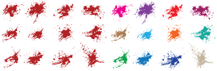 Deurstickers Distressed splatter black, orange, green, purple, wheat, red color paint liquid stains brush stroke vector background set © bdvect1 