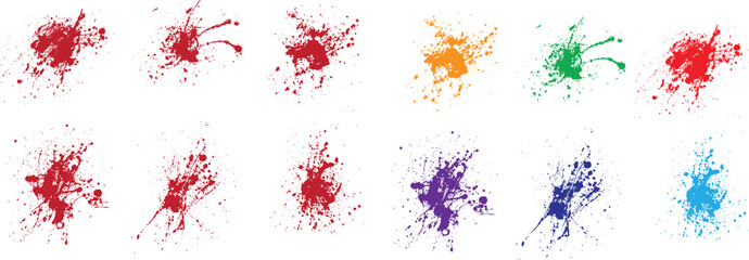 Hand-drawn splatter set of vector black, orange, green, purple, wheat, red color illustration brush stroke design