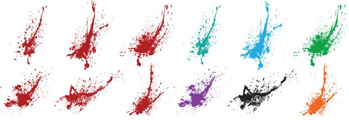 Hand-painted splatter ink green, red, black, orange, purple, wheat color blots splash background brush stroke collection