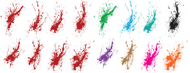 Ink paint isolated green, red, black, orange, purple, wheat color grunge elements background brush stroke collection