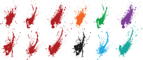 Collection of various grunge abstract green, red, black, orange, purple, wheat color splatter paint brushstroke