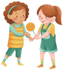 Happy Kids Sharing Food