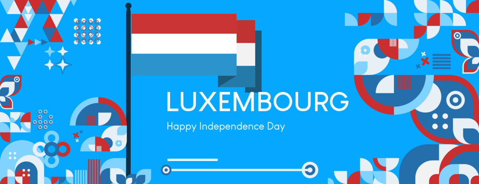 Luxembourg Independence day banner in colorful modern geometric style. National Independence Day greeting card cover with typography. Vector illustration for independence party.