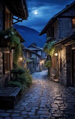 Fototapeta na wymiar Scene of a Peaceful Alley in a Mountain Village