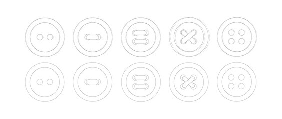 Set of black and white buttons. Silhouette buttons with two and four holes. Sew on buttons. Sewing decor, elements.