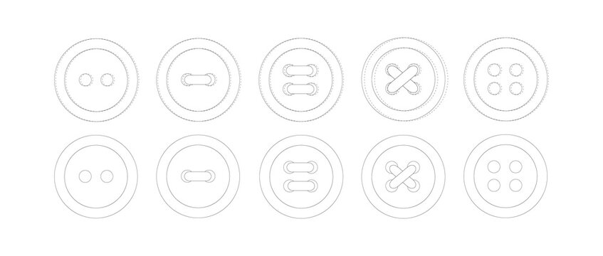 Set of black and white buttons. Silhouette buttons with two and four holes. Sew on buttons. Sewing decor, elements.