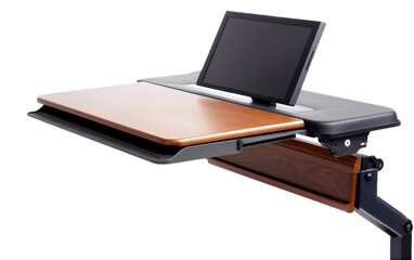 Desk Mounted Adjustable Keyboard Tray Optimizes Workspace Ergonomics on a White or Clear Surface PNG Transparent Background