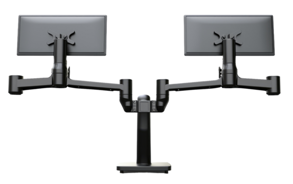 Desk Mounted Dual Monitor Stand for Seamless Multi Screen Productivity and Workspace Enhancement on a White or Clear Surface PNG Transparent Background