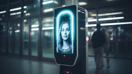 Face recognition scanner camera inside a subway station. 