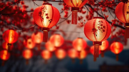 Fototapeta premium Chinese red paper lanterns. Chinese New Year celebration