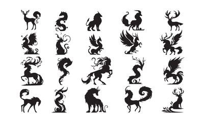Mythological Monsters and Creatures detailed Vector or Silhouettes set - obrazy, fototapety, plakaty