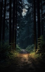 Scene of a Still Wooded Path at Night