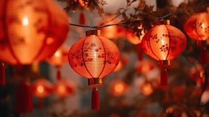 Chinese red paper lanterns. Chinese New Year celebration