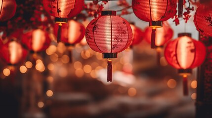 Chinese red paper lanterns. Chinese New Year celebration - obrazy, fototapety, plakaty
