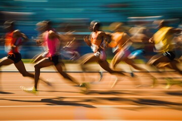 Blurred running race group of runners on racetrack for background. ai generative - obrazy, fototapety, plakaty