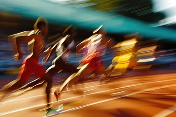 Blurred running race group of runners on racetrack for background. ai generative - obrazy, fototapety, plakaty