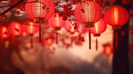 Chinese red paper lanterns. Chinese New Year celebration