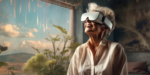 Senior Woman Immersed in VR