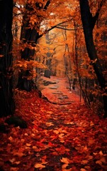 Photograph of a vibrant forest path in fall