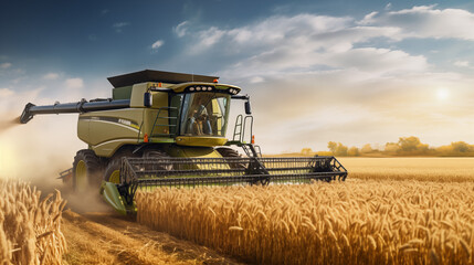 Fototapeta premium Combine harvester working in the wheat field.