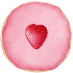 Whimsical watercolor strawberry macaron with cream clipart. Valentine snack.
