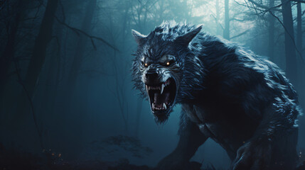 Terrifying werewolf in the forest