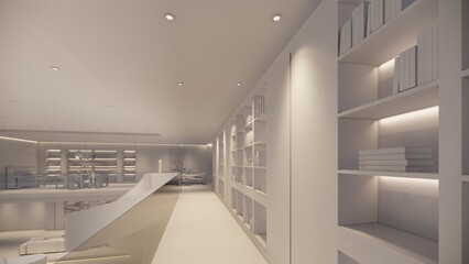 Interior Empty Modern Loft house open space .Living room and pantry kitchen. home office .duplex space interior .3D Rendering .