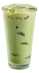 a glass of iced green tea latte isolated. - obrazy, fototapety, plakaty