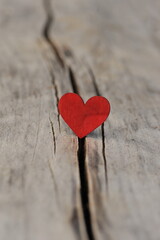 Valentines day card. Red heart on wooden background. - 702601376