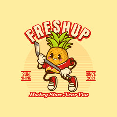 Fototapeta premium Pineapple Hockey Mascot Logo Vintage and Retro
