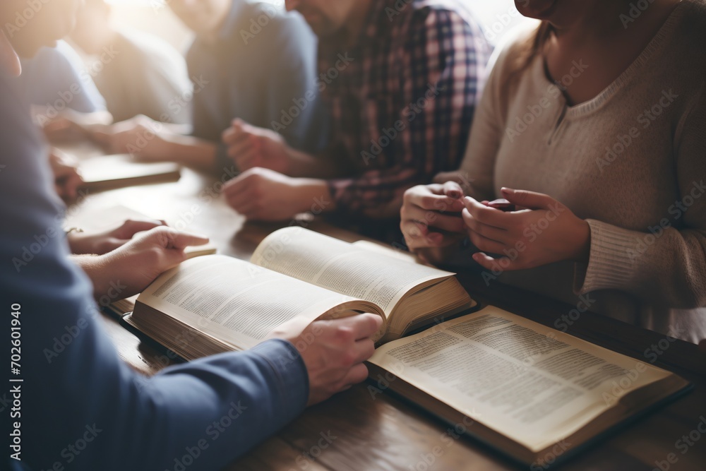 Wall mural group of people reading the bible