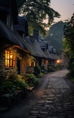Obraz premium Capture of a Scenic Sunset Village Street