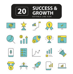 Success and Growth. Flat Color Filled Outline Icons Vector. for Website, Application, Printing, Document, Poster Design, etc. Editable Stroke, icon, achievement, analysis, banking, business man,	