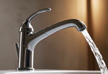 Kitchen water mixer. Water tap made of chrome material