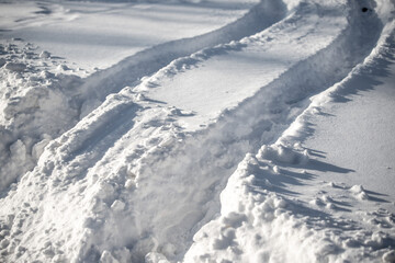 Fototapeta na wymiar Snowy road, cold winter landscape.