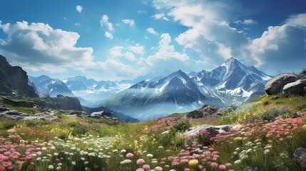 Alpine Meadow Awash with Wildflower Colors - obrazy, fototapety, plakaty