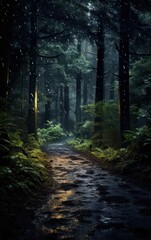 Obraz premium Image of a Tranquil Forest Path at Night