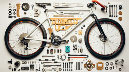Top view of bicycle and parts of it 