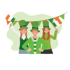 Happy People Celebrate St Patrick Day.  Irish Festival of Joy and Tradition
