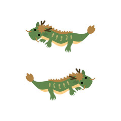 かわいい龍のイラスト　2024年　辰年の年賀状素材　左右