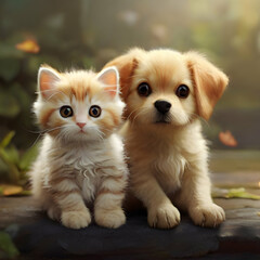 Cute kittens and puppies light brown color