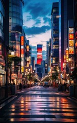 Image of a Contemporary Tokyo Street at Dusk - obrazy, fototapety, plakaty